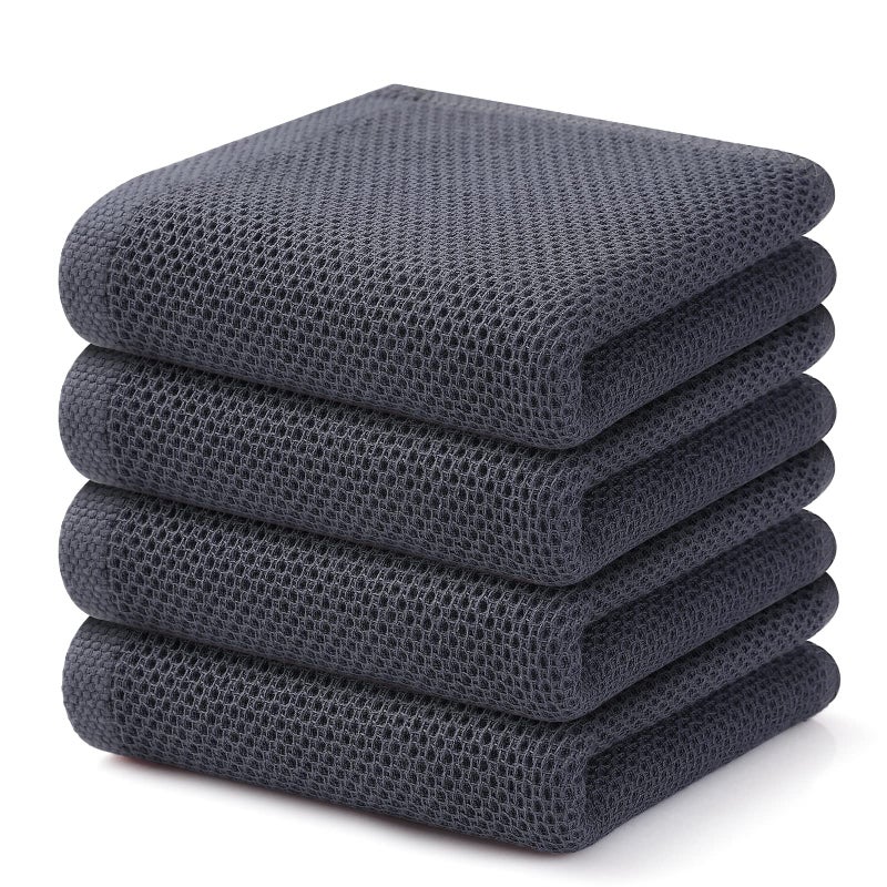 Kitinjoy 100% Cotton Waffle Weave Kitchen Towels, 4-Pack Super Soft and Absorbent Dish Towels for Drying Dishes, Kitchen Hand Towels, 13 in x 28 in, Dark Grey - Image 1